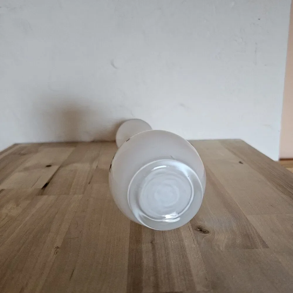 Vintage Frosted Glass Bud Vase – Floral Transfer Design – Mid Century Modern